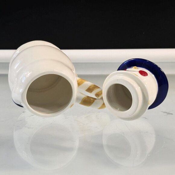 Snowman Mug With Blue Hat Lid Temptations Presentable Ovenware By Tara Ceramic - Picture 6 of 8